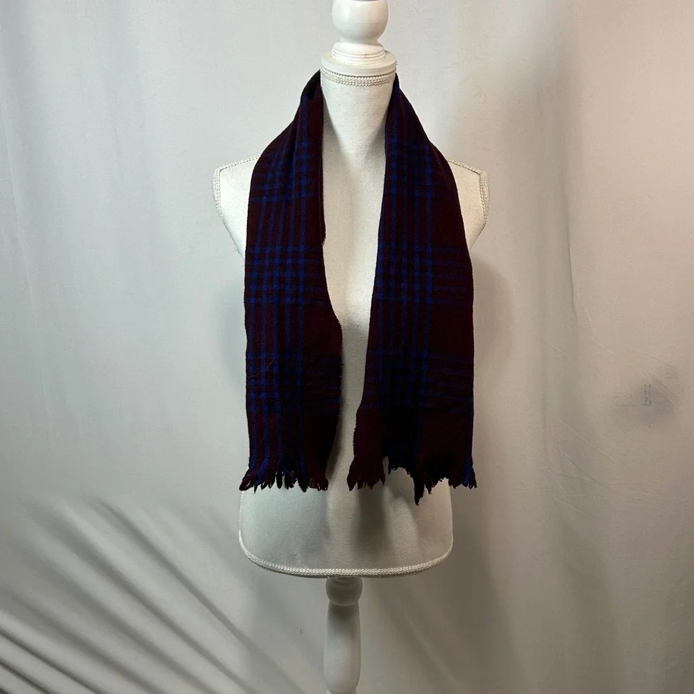 Mens Plaid Scarf Burgundy & Blue, Woven, Winter Accessory